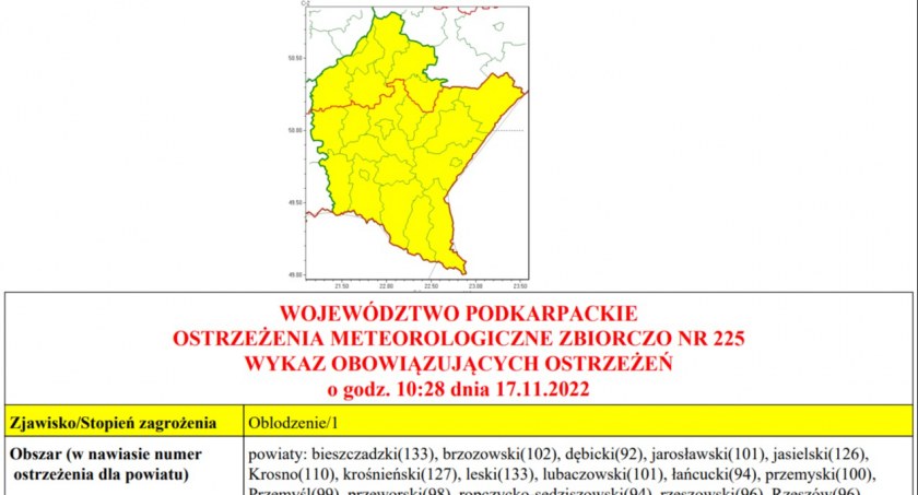 Fot. Screen ostrzeżenia wydanego przez IMiGW.
